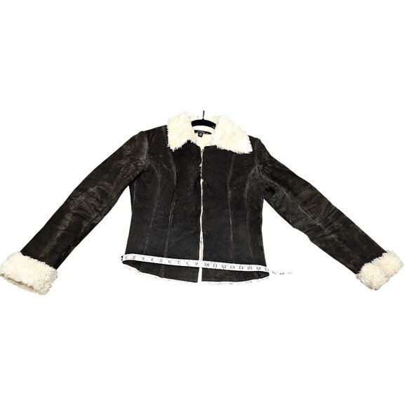 Express Women's Brown Suede Jacket With Faux Shearling Lining Size 9/10 Warm & S - Picture 11 of 11
